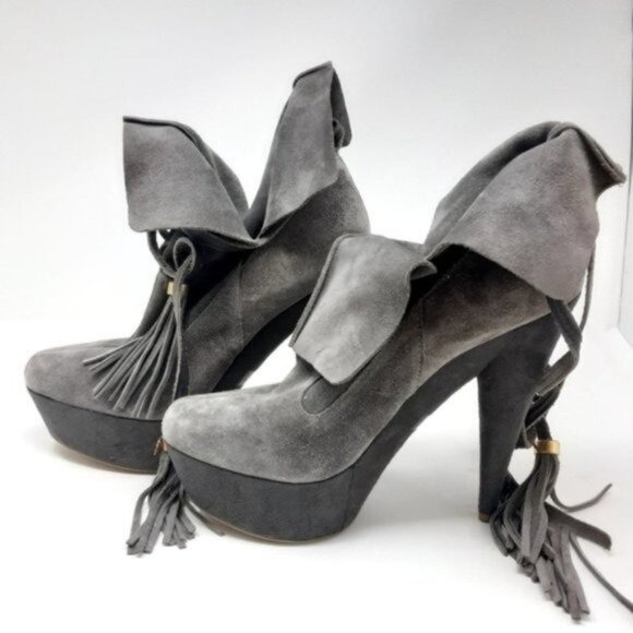 Colin Stuart Gray Tassle Platform Boot 9 - Picture 3 of 7